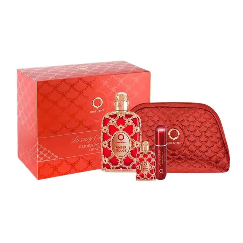 Kit Presente - Amber Rouge Orientica Feminino EDP + Travel Size + Aromatizador + Nécessaire VERMELHO